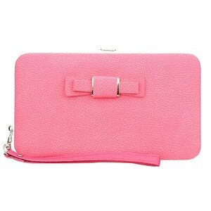 Pink Bow Accent Clutch Wallet